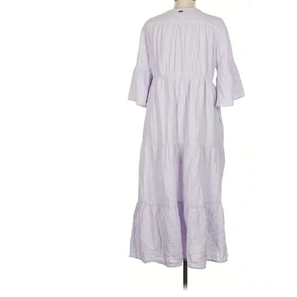 NEW Pact Organic Cotton Lilac Purple Coastal Gauze Bell Sleeve Midi Dress Small - Picture 5 of 7